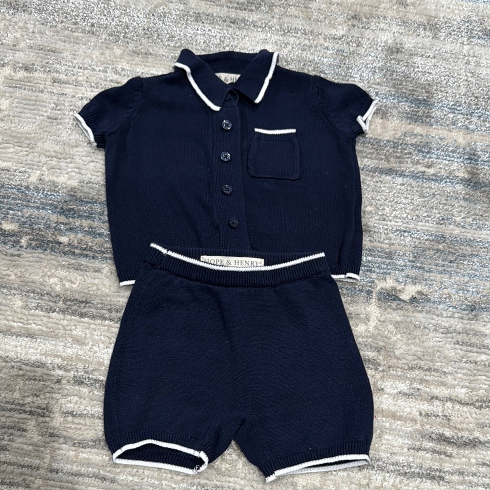 Navy Blue Toddler Outfit with White Trim